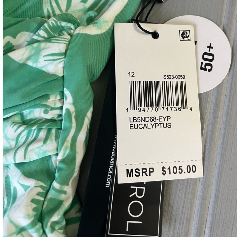 La Blanca V Neck Tropical Tankini Tummy Control Top Womens 12 Green White NEW - Picture 6 of 14